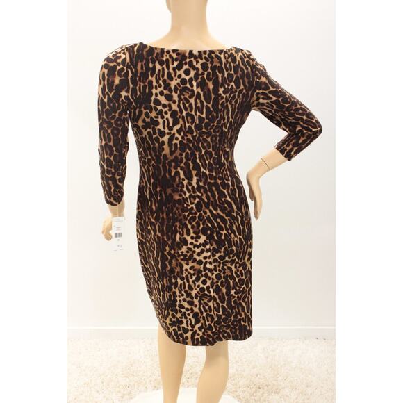 Lauren Ralph Lauren Ruched Dress Womens Size 12 Brown Leopard Print Party Wild - Picture 3 of 8